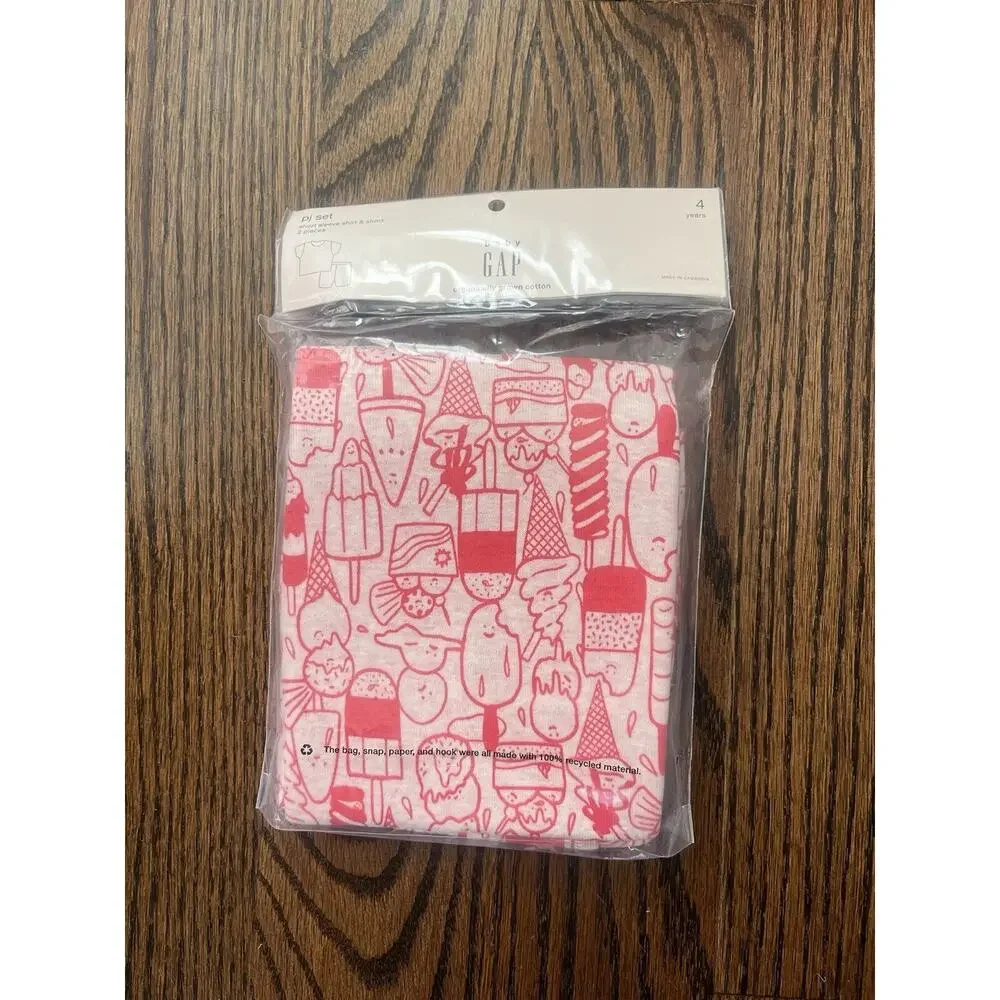 Baby Gap Girl Ice Cream Graphic Organic Cotton Pajamas Size 4 Years NWT